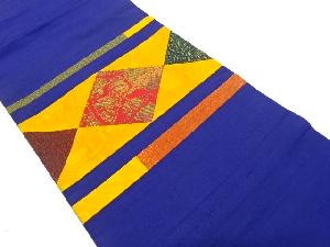 手織り紬　切りばめ変わり織　幾何学模様織り出し名古屋帯